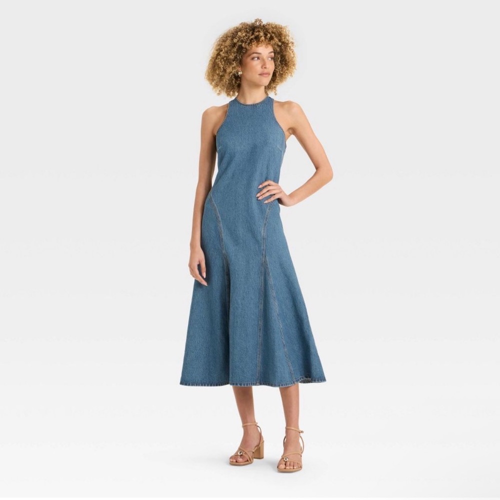 NWOT Furure Collective white Sleeveless denim Dress fit &flare midi size 6 - Picture 4 of 4